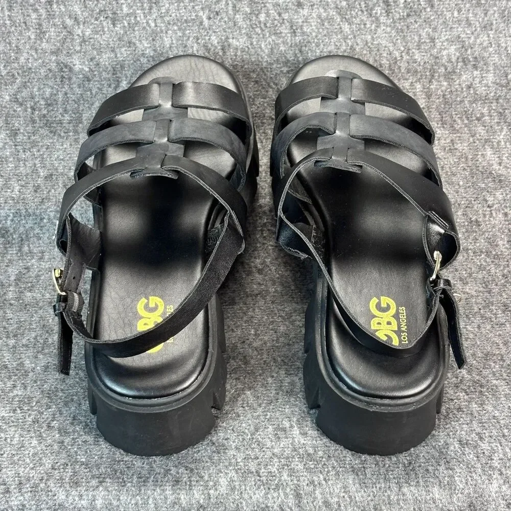 GBG Los Angeles Women’s Gladiator Platform Sandals Black Lug Sole Size 11M